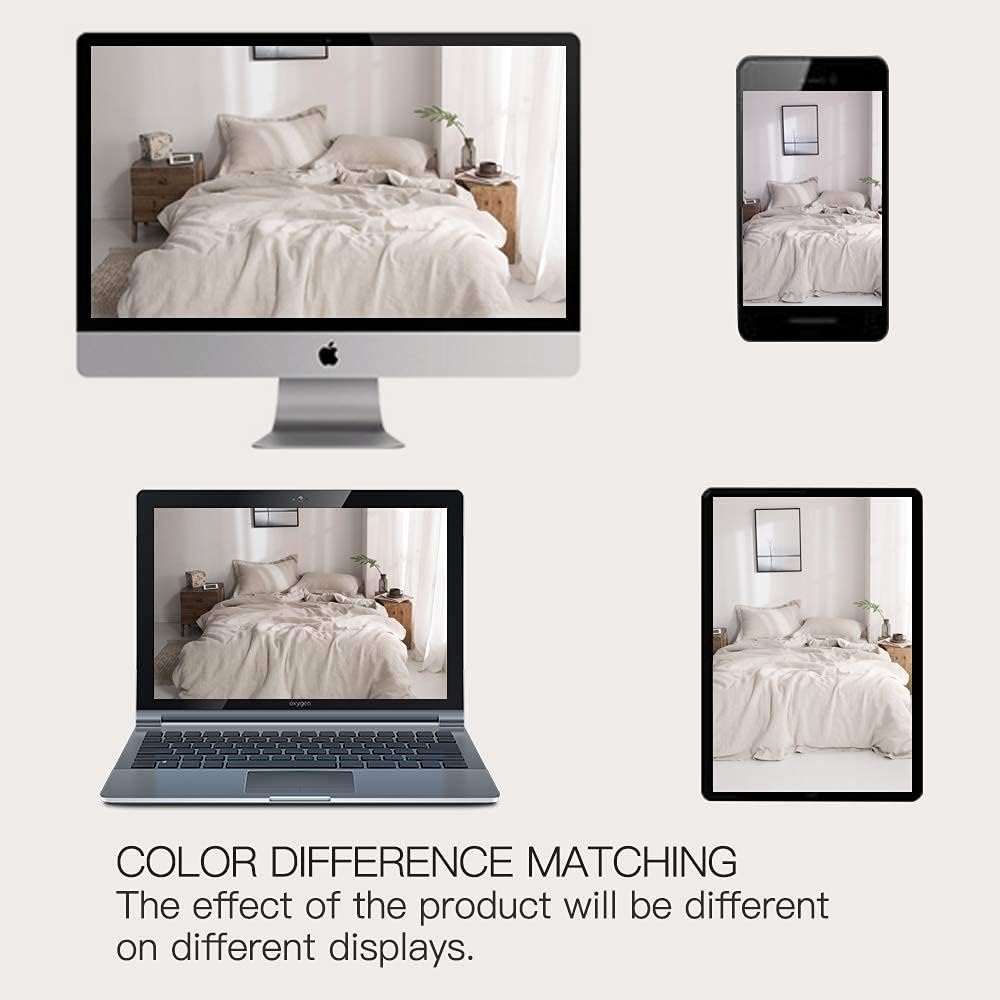 100% Washed Linen Duvet Cover Set with Embroidered,3 Pieces Soft Farmhouse Comforter Set with Button Closure,1 Duvet