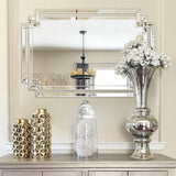 Modern Large Living Room Mirror with Mirrored Frame Decor, 24" X 36" Decorative Wall Mirror with Glass Pieces and