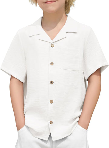 Boys Short Sleeve Button Down Shirt Texture Summer Beach Shirts