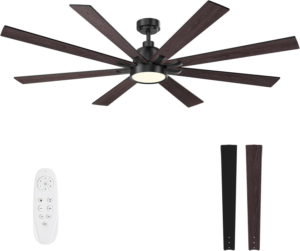 62" Ceiling Fan with LED Light and Remote - Brown and Black