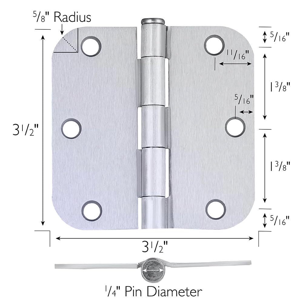 Interior Door Hinge, 3.5", Brushed Chrome