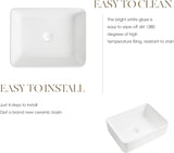 White Rectangle Bathroom Vessel Sink，19'' X 15'' Ceramic Above Counter Vessel Sinks，Modern Sink Bowls for Bathroom