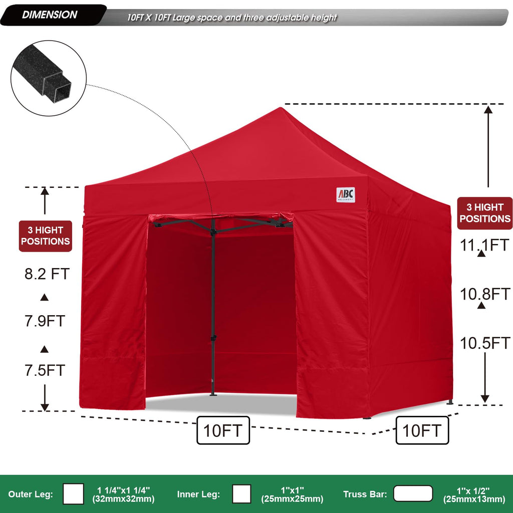 Heavy Duty Easy Pop up Canopy Tent with Sidewalls 10x10, Red