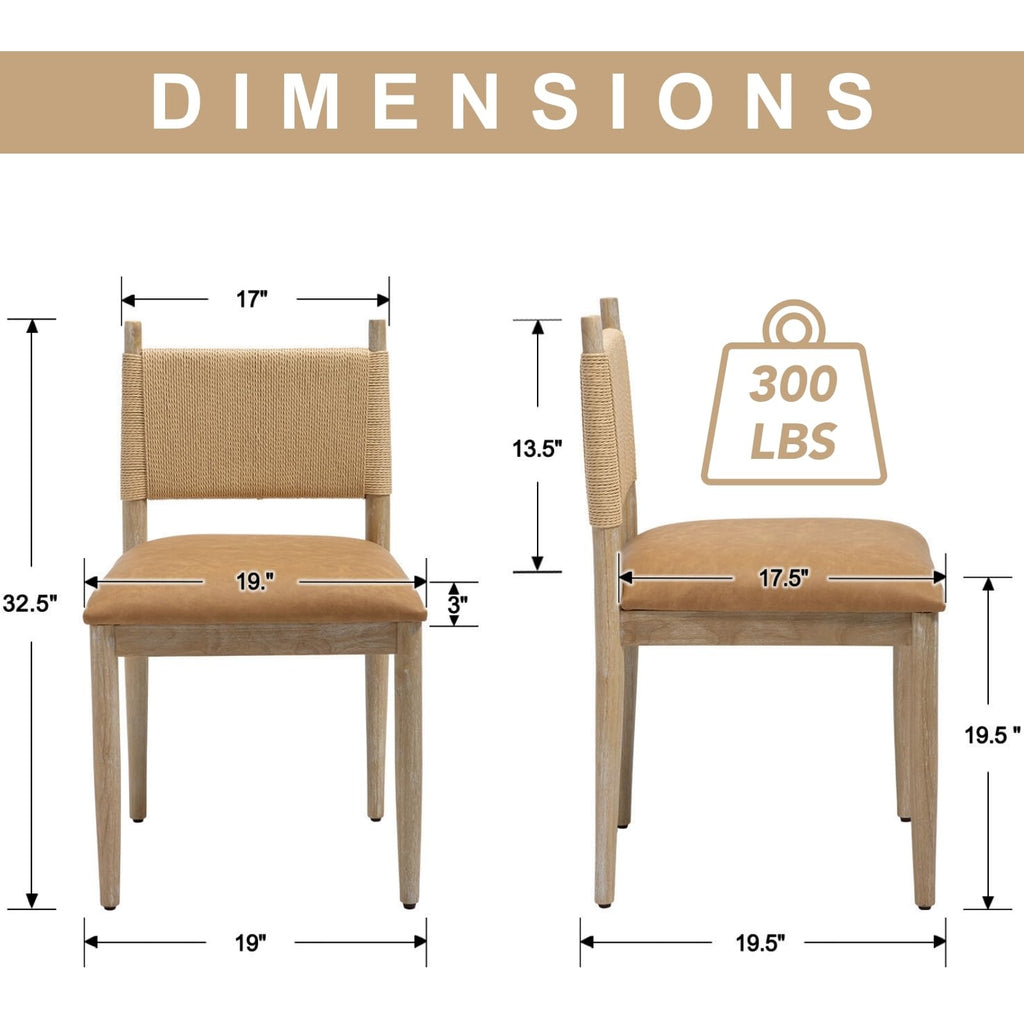 Modern Coastal Woven Dining Chairs Set of 4, Brown Faux Leather
