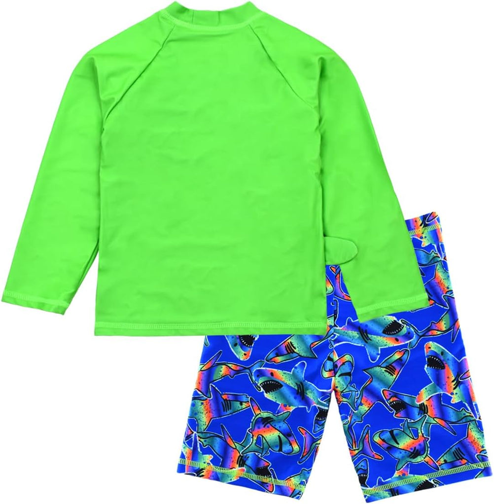 Boys Long Sleeve Rash Guard 2 Piece Swim Set UPF 50+