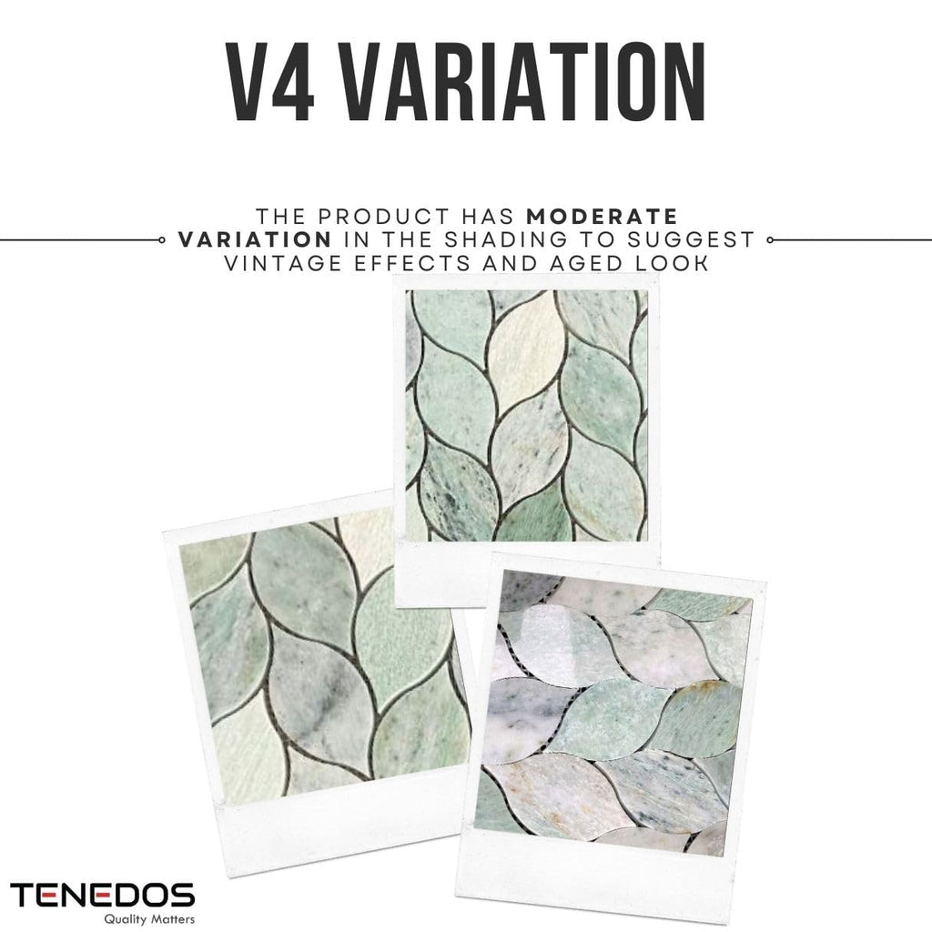 Ming Green Greyish Petal Marble Mosaic Tile - Polished Floral Pattern Natural Stone Floor, Shower Wall, Kitchen