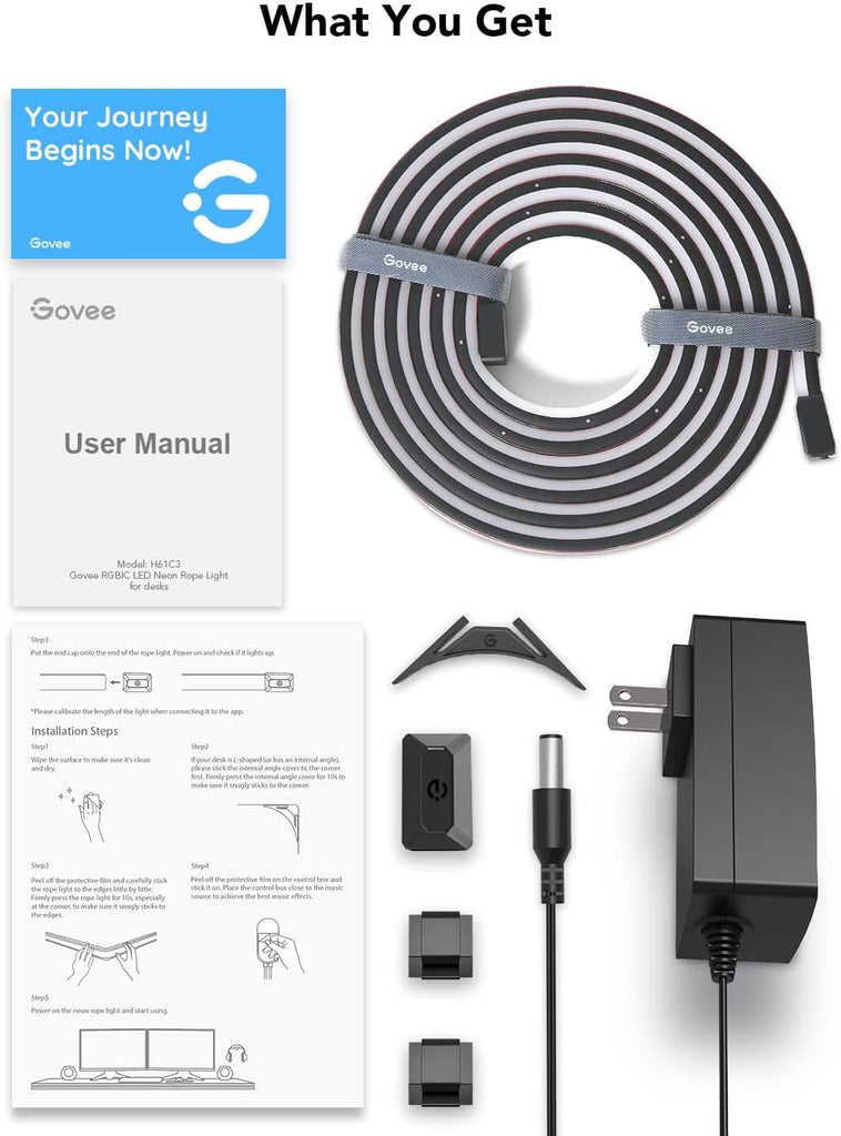 LED Neon Rope Lights, 10ft Gaming Lights for Gaming Desks | LED Strip Lights Syncing with Razer Chroma, Support