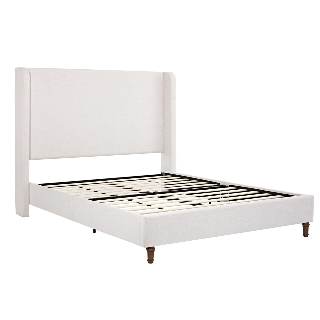 54" Tall Headboard Upholstered Platform Bed Frame with Wingback, Modern Farmhouse Tufted Fabric Bed with Solid