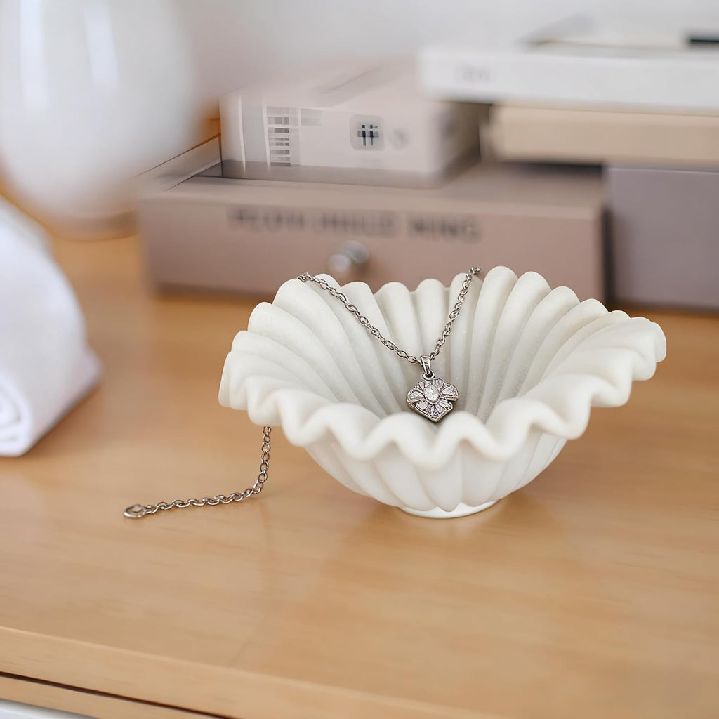 Small Decorative Bowl decor, Scalloped Pedestal Bowls for Modern Home Decor,Ruffle Decor,Stylish Key Bowl for Entry