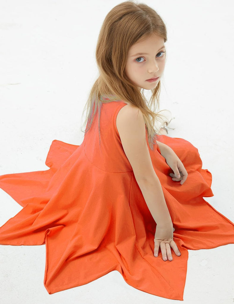 Girls Handkerchief Hem Twirl Dress Summer Cotton Sleeveless Skater Sundress
