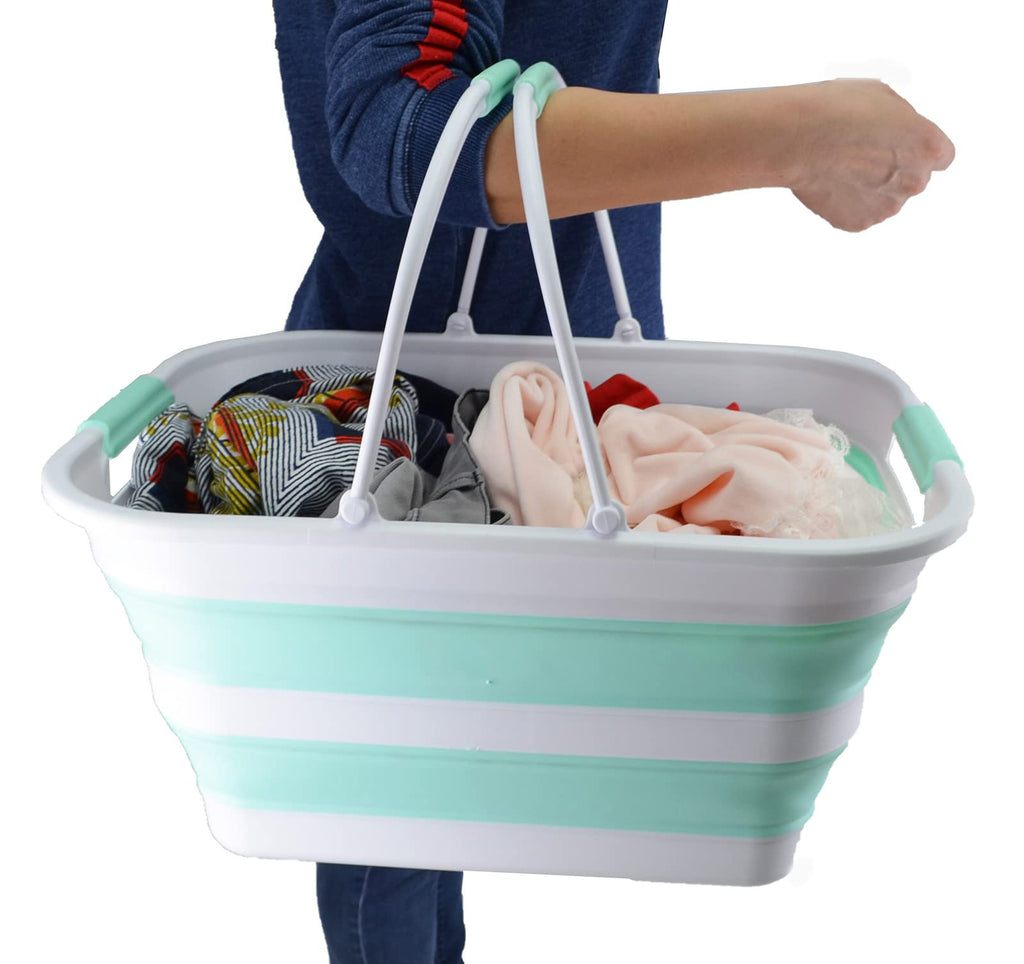29L(7.6 Gallon) Collapsible Tub with Handle-Portable Outdoor Picnic Basket-Space Saving Storage Container, Water