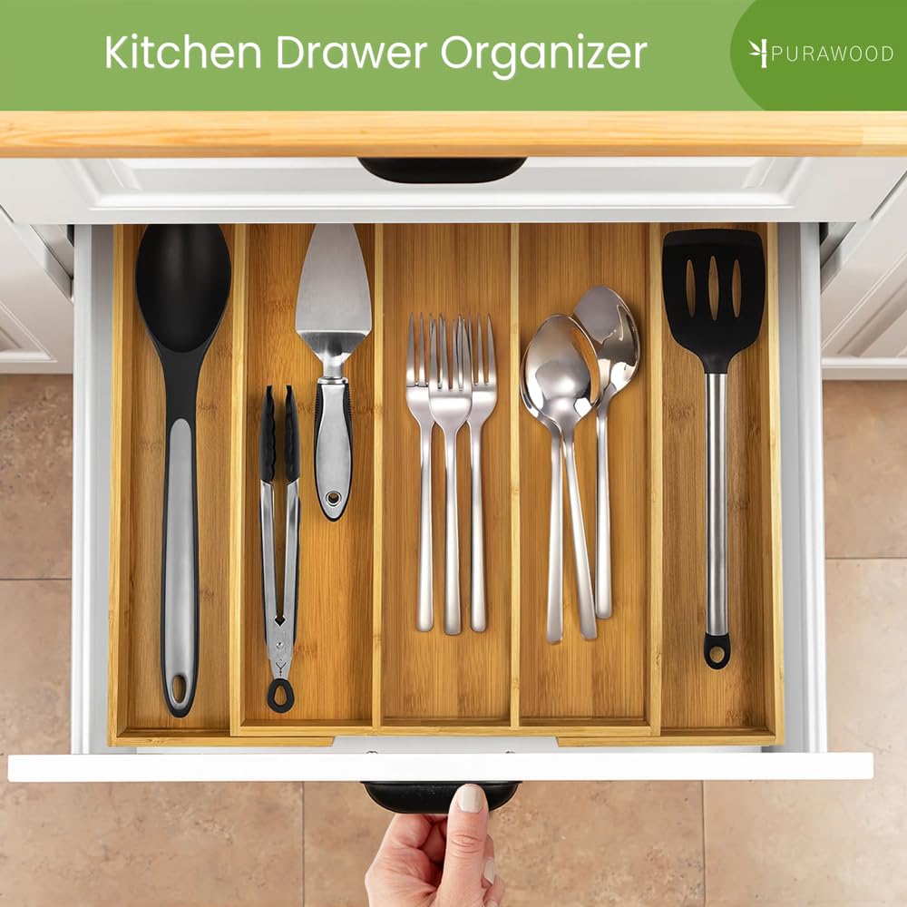 Expandable Kitchen Drawer Organizer 3-5 Slots, Natural
