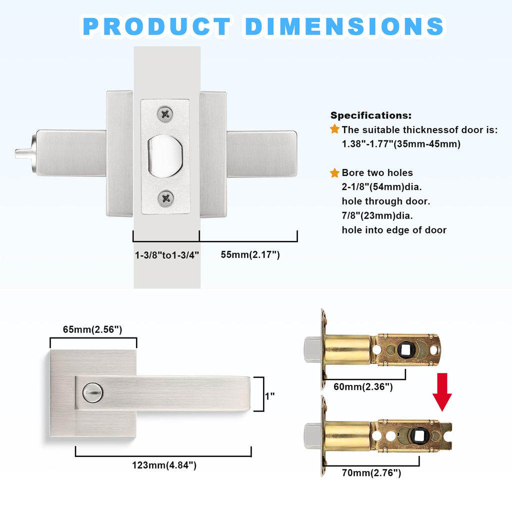 10 Pack Brushed Nickel Door Handles Privacy Door Levers, Heavy Duty Bed and Bath Door Locks Interior Keyless