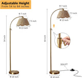 64'' Adjustable Arc Floor Lamp with Natural Rattan Woven Shade, Brushed Gold Mid-Century Modern Boho Floor Lamp