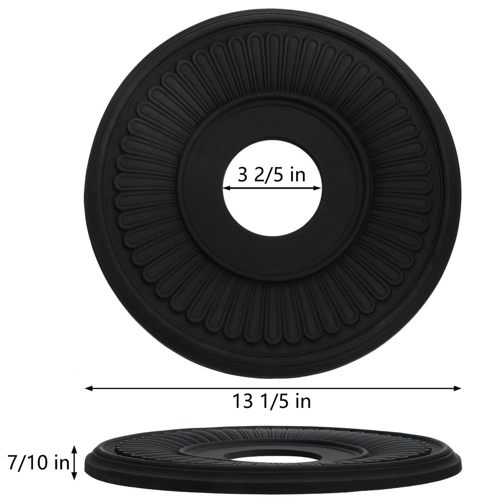 Black Ceiling Medallion, 13 1/5" OD x 3 2/5" ID PU Decorative Home Lighting Ceiling Cover Plate for Light Fixtures