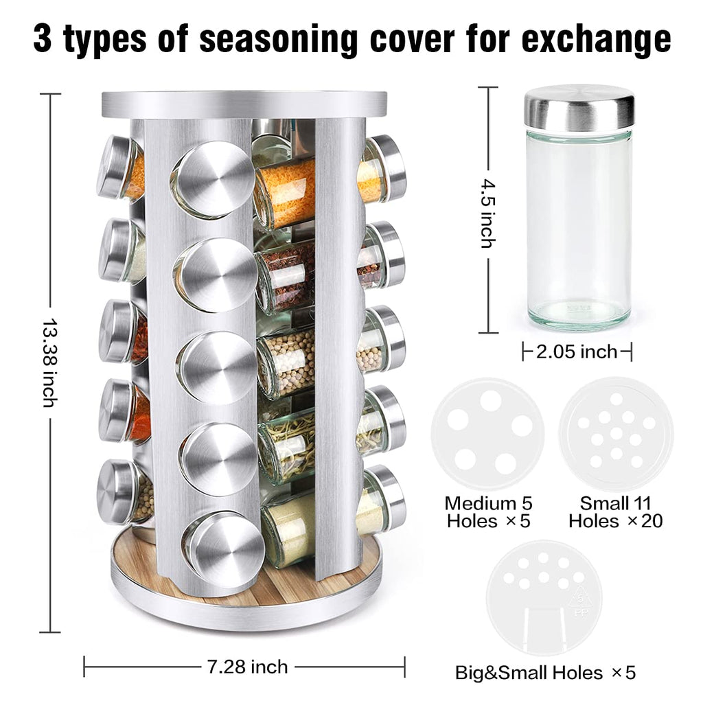 Spice Rack Organizer with Jars for Cabinet(20Pcs), Revolving