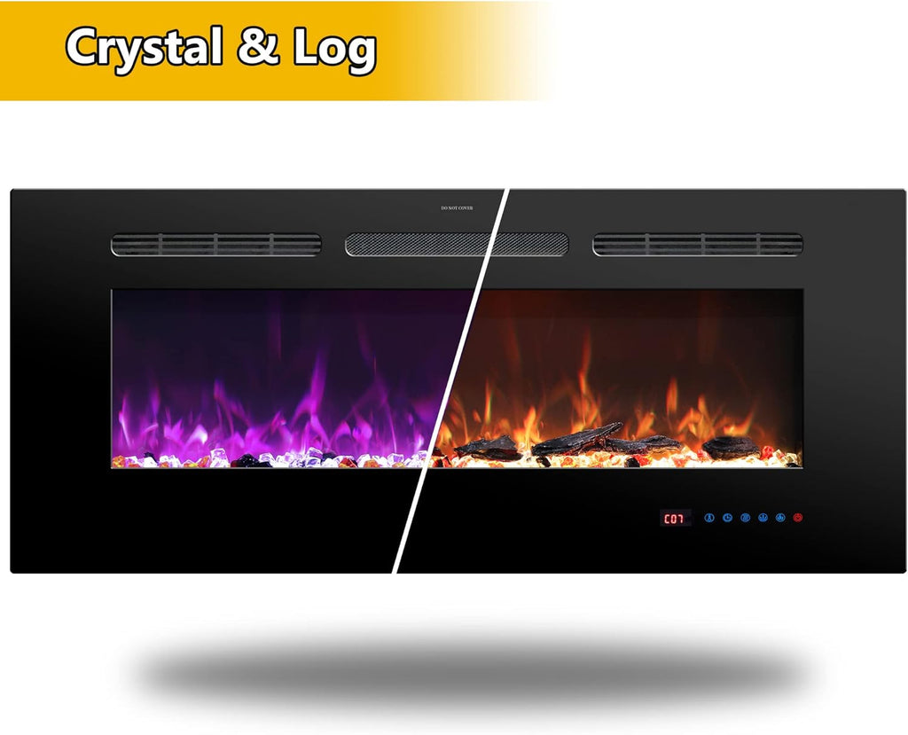48 Inches Electric Fireplace Inserts, Recessed and Wall Mounted Fireplace Heater for Indoor Use with Remote Control