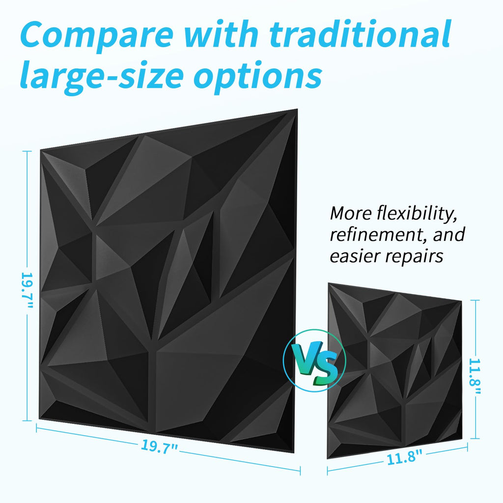 100 Pack Decorative 3D Wall Panels, 97 Sq.Feet PVC Interior Wall Décor, 11.8"x11.8", Black