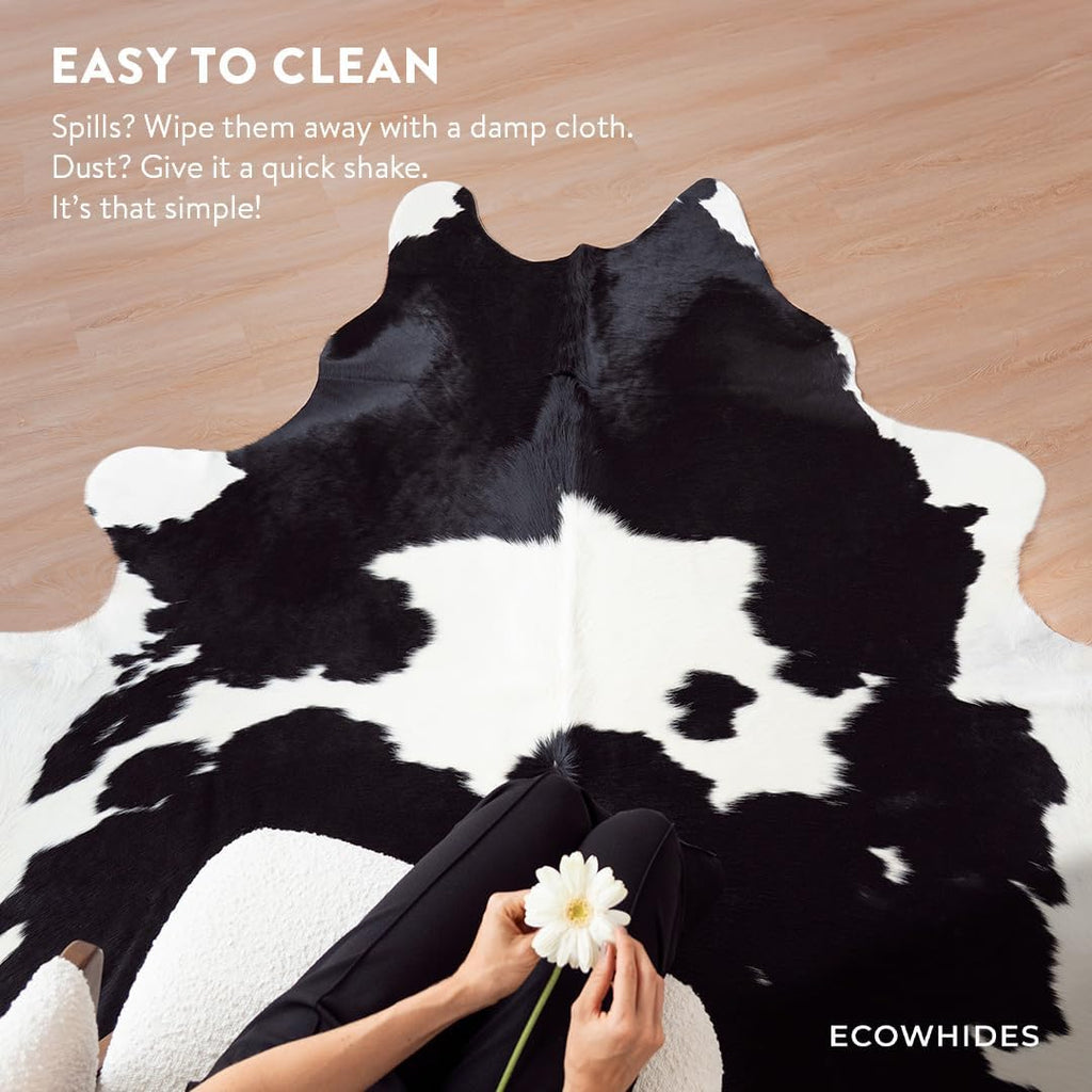 100% Genuine Brazilian Cowhide Rug - Black and White - Luxury Cowskin Leather Area Rug Décor 7 x 6 feet