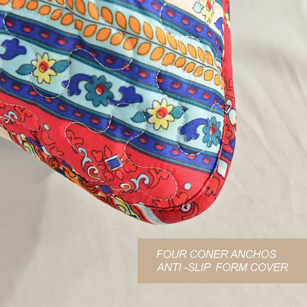 Quilt Sets 3PC, Bedspreads Coverlet, Quilts Bedding Set, Boho Red Blue Colorful Retro Striped Printed