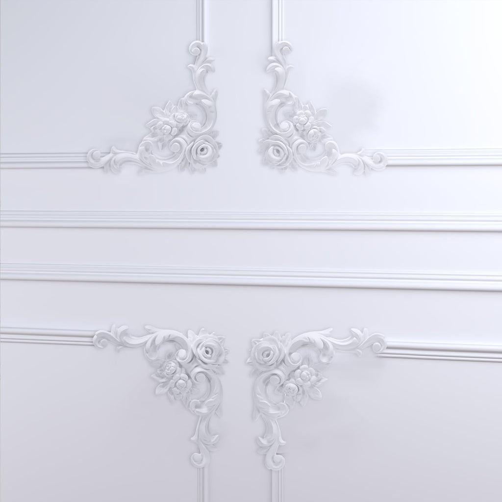 4pcs Corner Wall Molding, French Wainscoting Panel, Rose