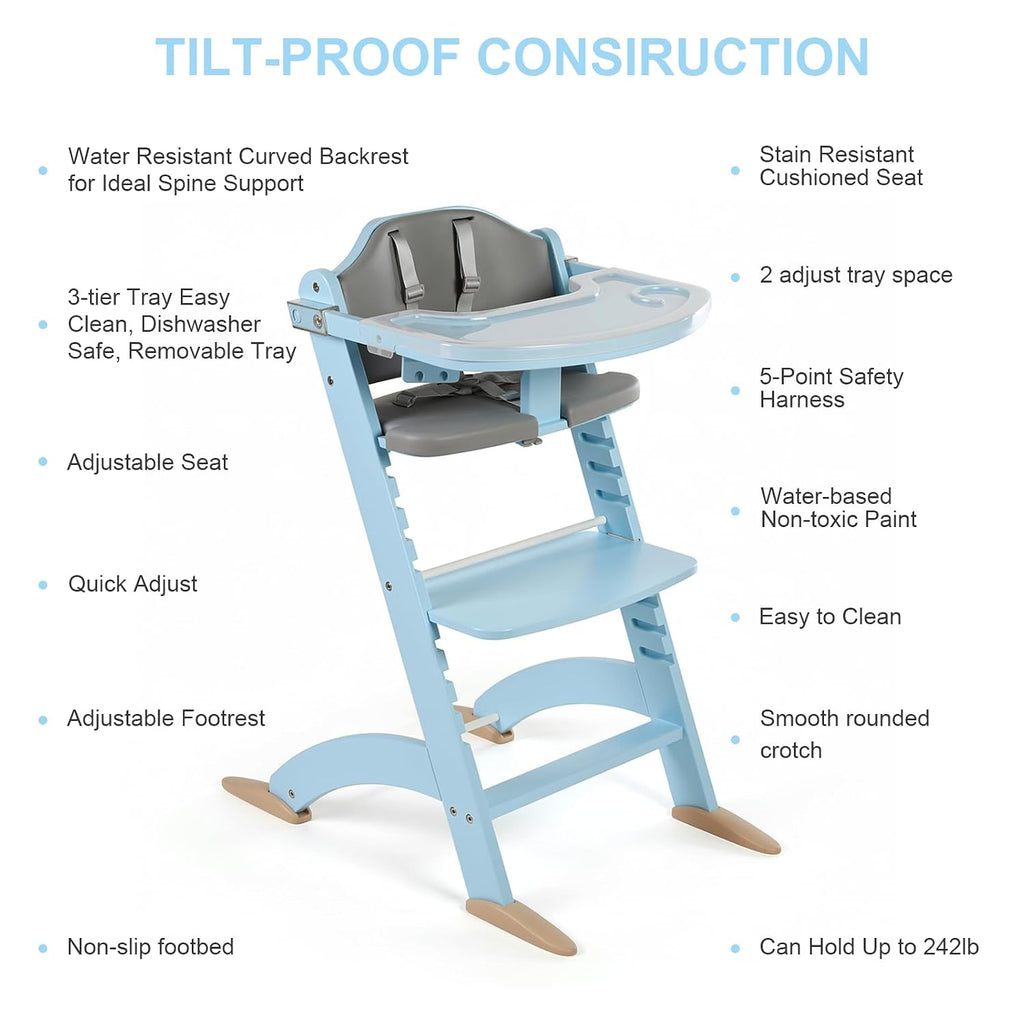 New Upgrade 3-in-1 Convertible Wooden High Chair for Babies & Toddlers 10 Levels Adjustable 3-Tier Remove 2