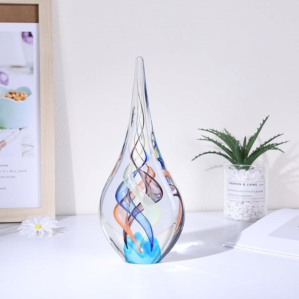Hand Blown Glass Sculpture, Murano Style Decor, Clear Glass Art Collection Figurines, Teardrop Decorative Statue
