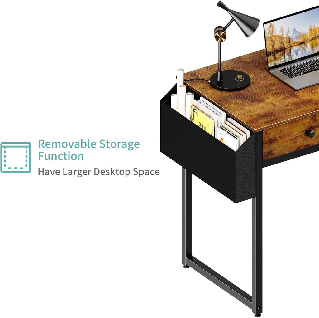 40 Inch Desk with Drawers - 39 Inch Home Office Desks with 3 Fabric Storage Drawer and Pocket, Study Writing Table