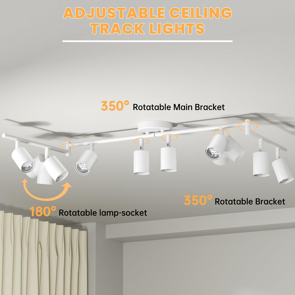 8 Light Track Lighting Kit, 57.6" 8 Way Ceiling Spotlights Fixture