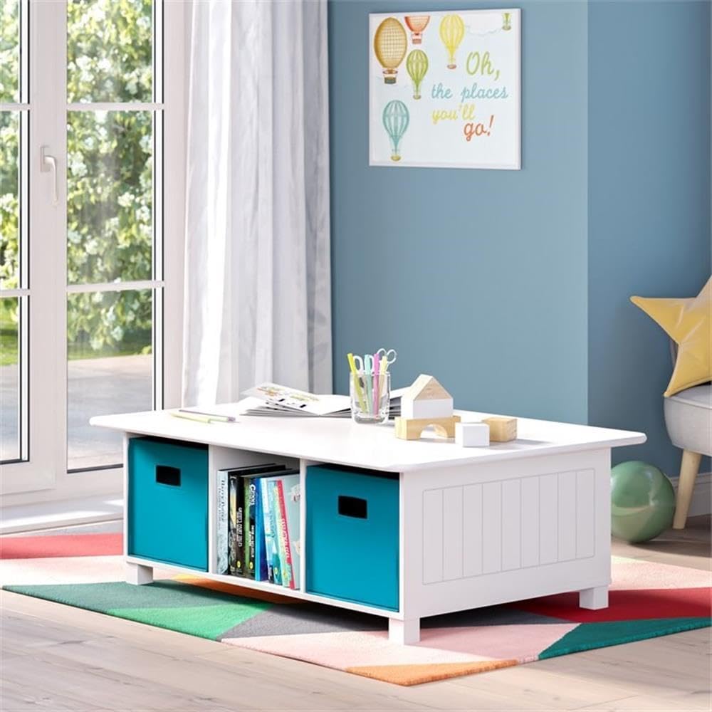 Kids Desk and Activity Table with 6 Storage Cubbies for Folding Bins - Art Craft or Train Table Design for Play Area