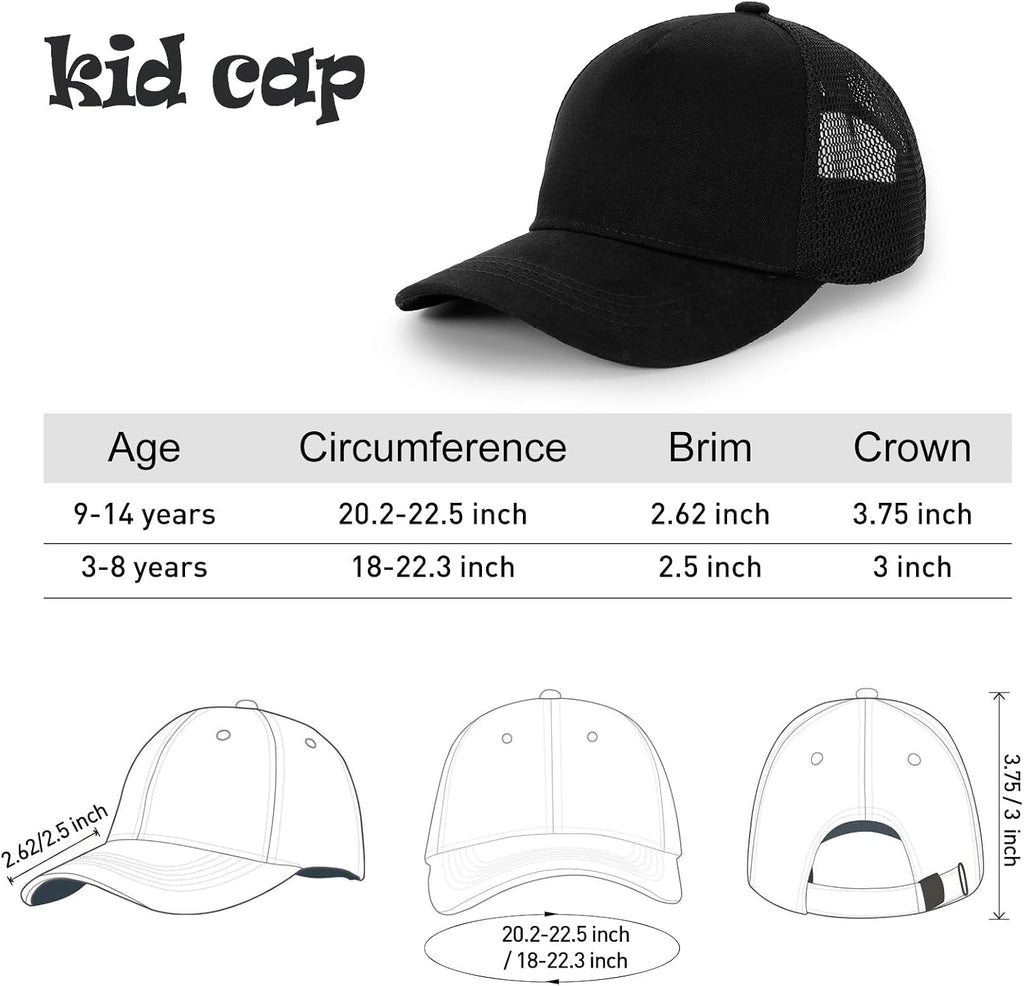 Kids Baseball Hat, Adjustable Cotton Cap