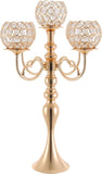 2 Pcs 5 Arms Candelabra Centerpieces with Crystal Pendant, 21.5 inch Tall Crystal Candle Holder Branch Shaped Wax