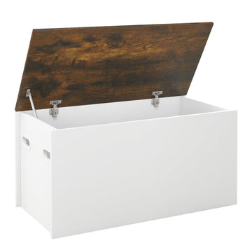 Flip-top Storage Chest, Lift Top Storage Bench w/Gas Strut, Safety Hinges, 35.5"Deck Box for Tools, Shoes, Sports