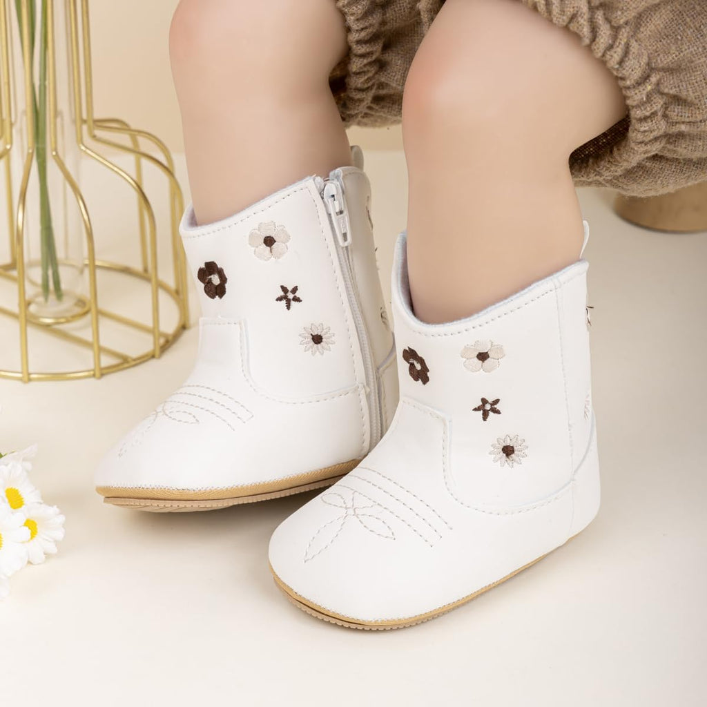 Baby Boys Girls Western Cowboy Boots Infant Moccasins High Top Booties Toddler Soft Sole Non-Slip First Walker Crib