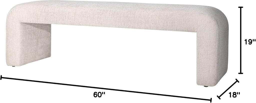 Sophia Modern Luxury Curved Upholstered Jacquard Bedroom Hallway Bench, End of Bed Bench, Large Size, Natural