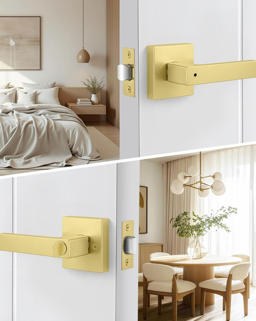 Brushed Gold Privacy Door Handles Interior, Bedroom - 6 Pack