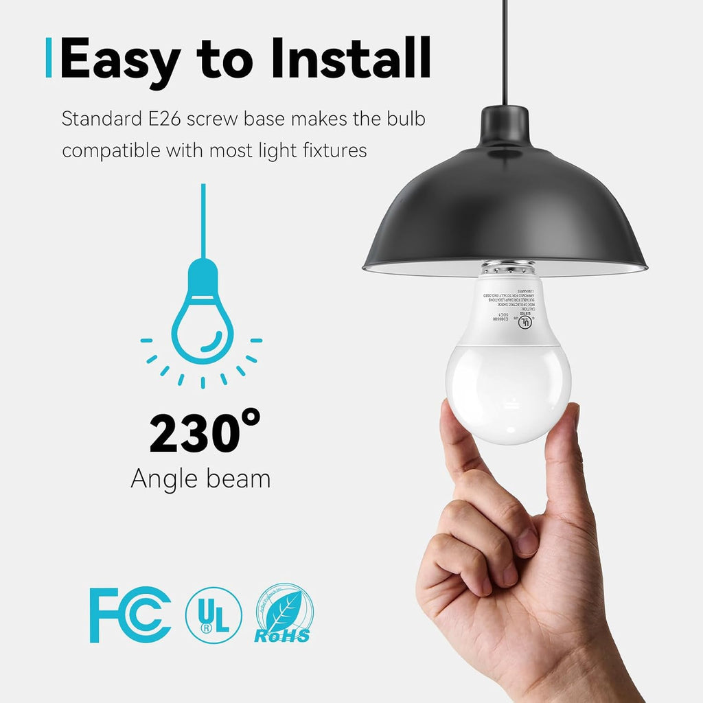 A19 LED Light Bulbs 60 Watt Equivalent, Daylight Bright White 5000K, E26 Medium Base Standard Lightbulbs, Energy