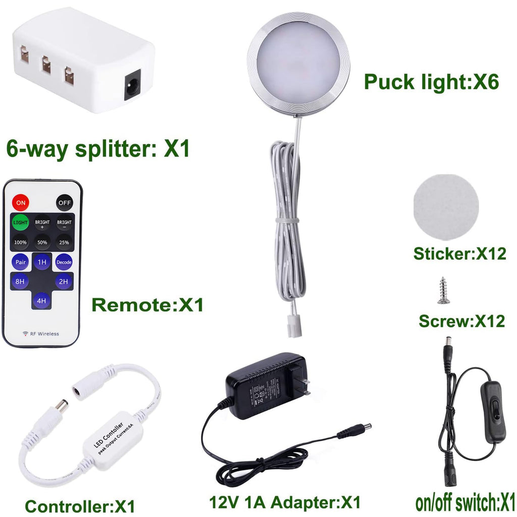 LED Under Cabinet Lighting Fixture Kitchen Under Counter Lights with Plug in and Wireless RF Remote Control, 6 Thin