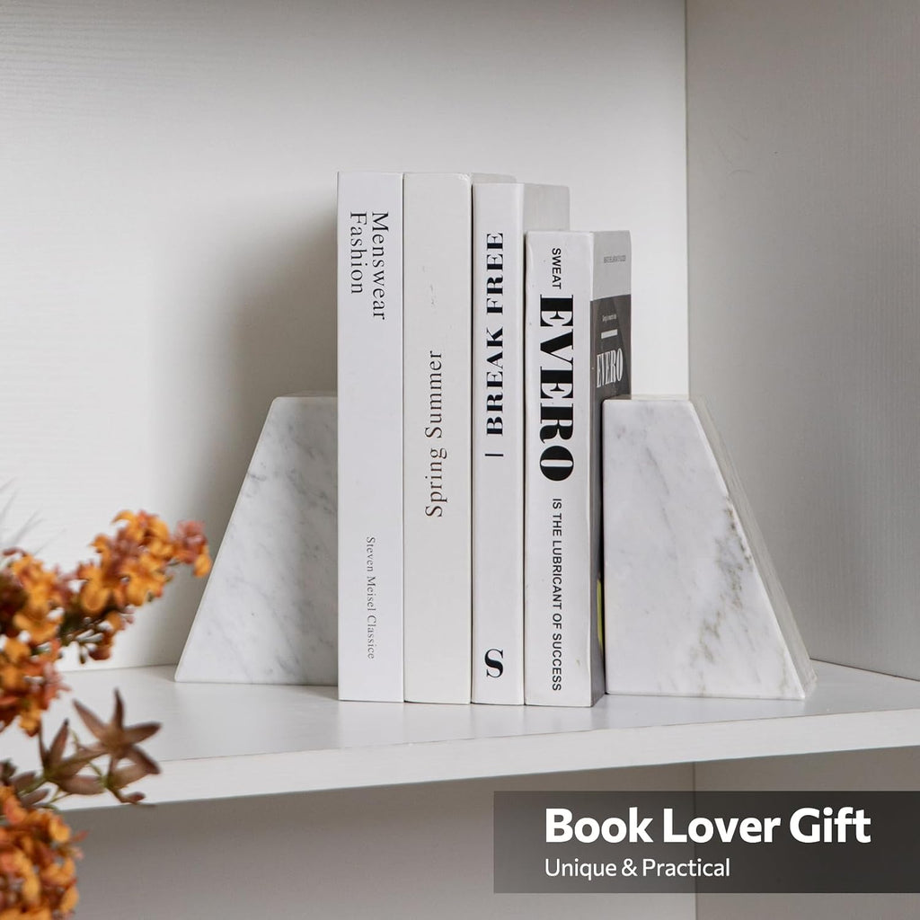 Luxury Marble Bookends for Shelves, 11LB Heavy Duty Marble Book Ends for Heavy Books, Stone Bookends Decorative