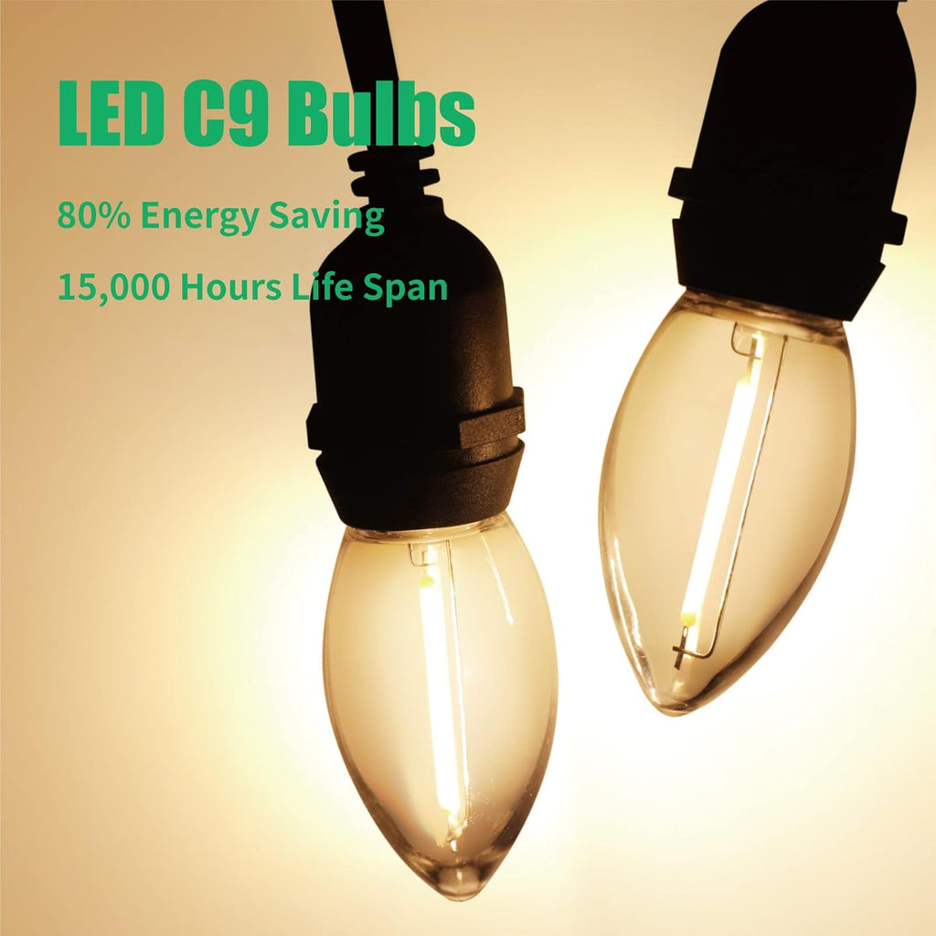 100 Pack C9 Outdoor LED Christmas Light Bulb, E17 Base, Warm White