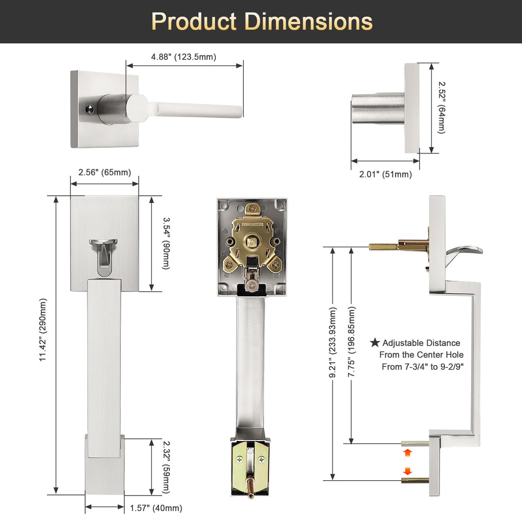 Satin Nickel Front Door Handle, Brushed Nickel Entry Handleset, Single Cylinder Front Door Handle Only, Reversible