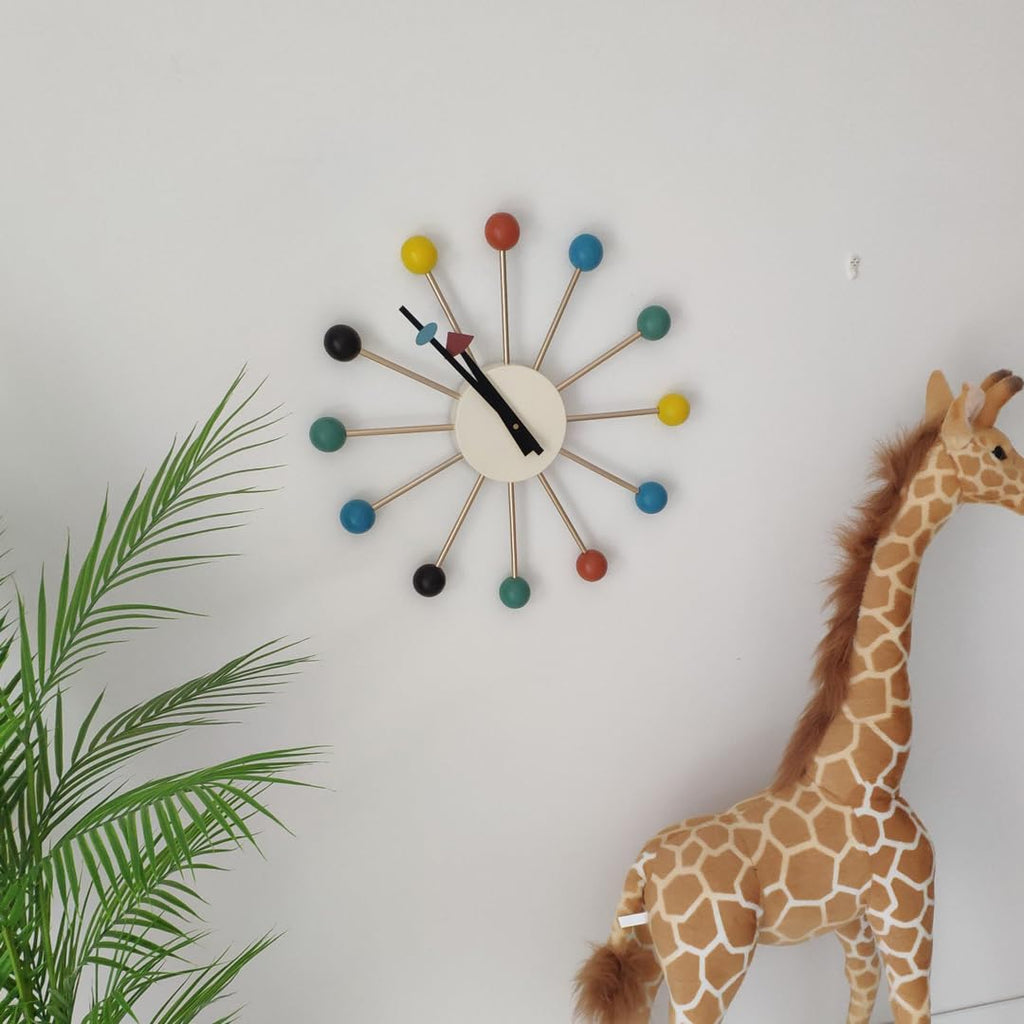 Inspired Nelson Style Mid Century Quartz Modern Wall Ball Clock Retro Multicolor Large