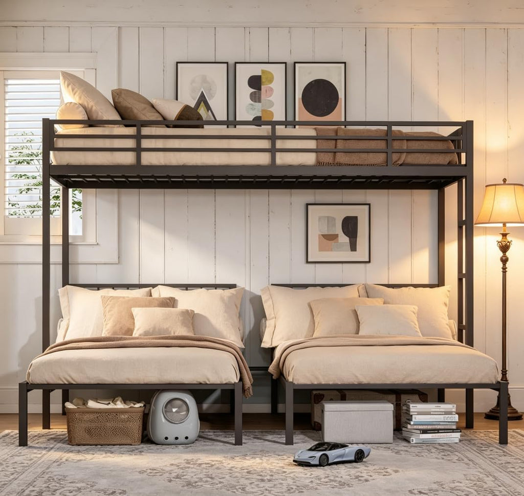 Twin Triple Bunk Bed for Kids, Teens,Adults, Metal Twin XL Bunk Beds for 3, 3 bunk Bed for 3 Kids, Adults（Heavy Metal