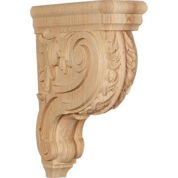 Medium Hudson Acanthus Wood Corbels, 3 1/2"W x 9"D x 12"H, Red Oak