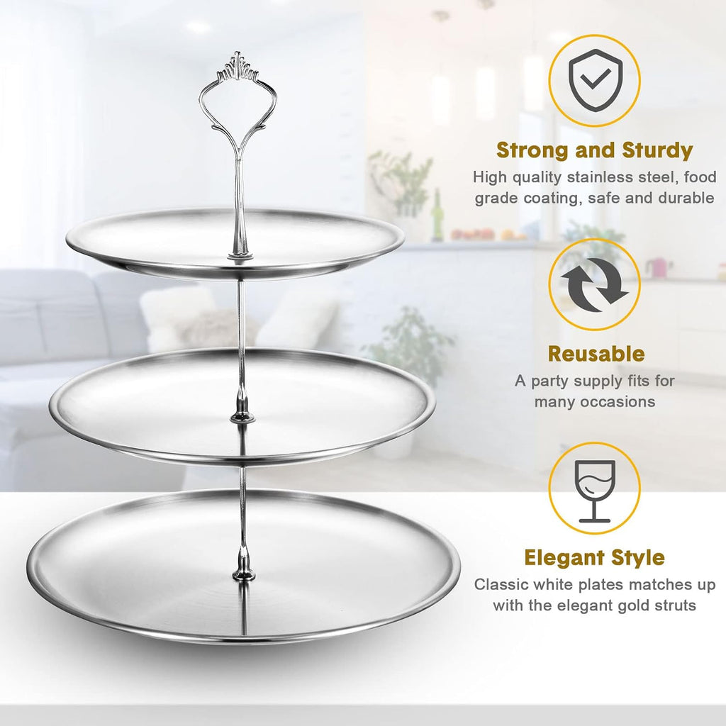 Tier Cupcake Stand Serving Tray Metal,Silver - Set of 2