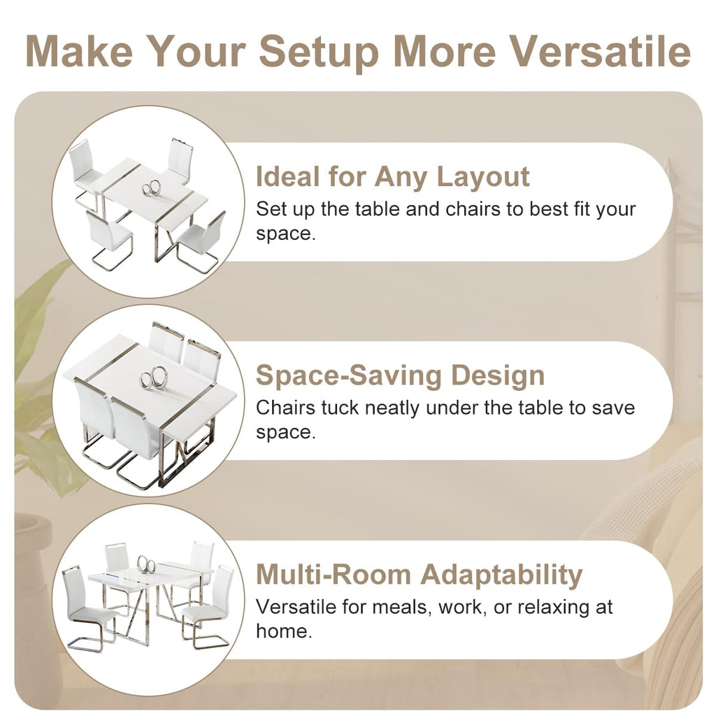 White Dining Table Set for 4, Modern Dining Room Table Set for 4