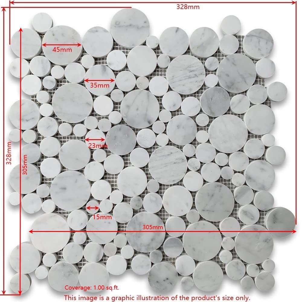 Carrara White Marble Bubble Round Paramount Mosaic Tile Polished Kitchen Bath Wall Floor Backsplash Shower (1 Sheet)