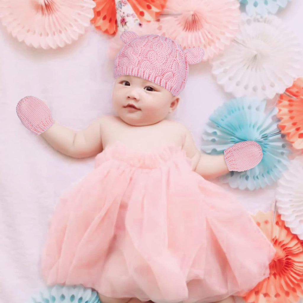 2 Set Winter Beanie Hats Gloves Kit for Baby Infant Toddler