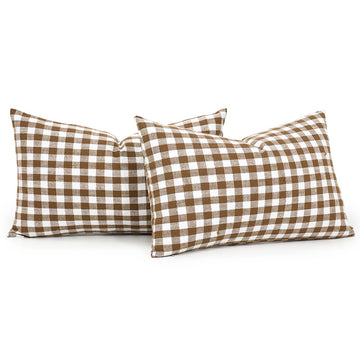 Fall Brown Plaid Gingham Outdoor Lumbar Decorative Pillow Covers 12x20