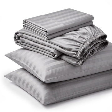 100% Cotton 600 Thread Count Damask Sheets - Silver Grey